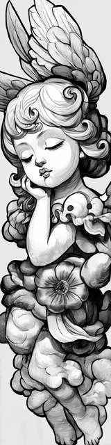 Free angel bookmark to color featuring sleeping angel girl